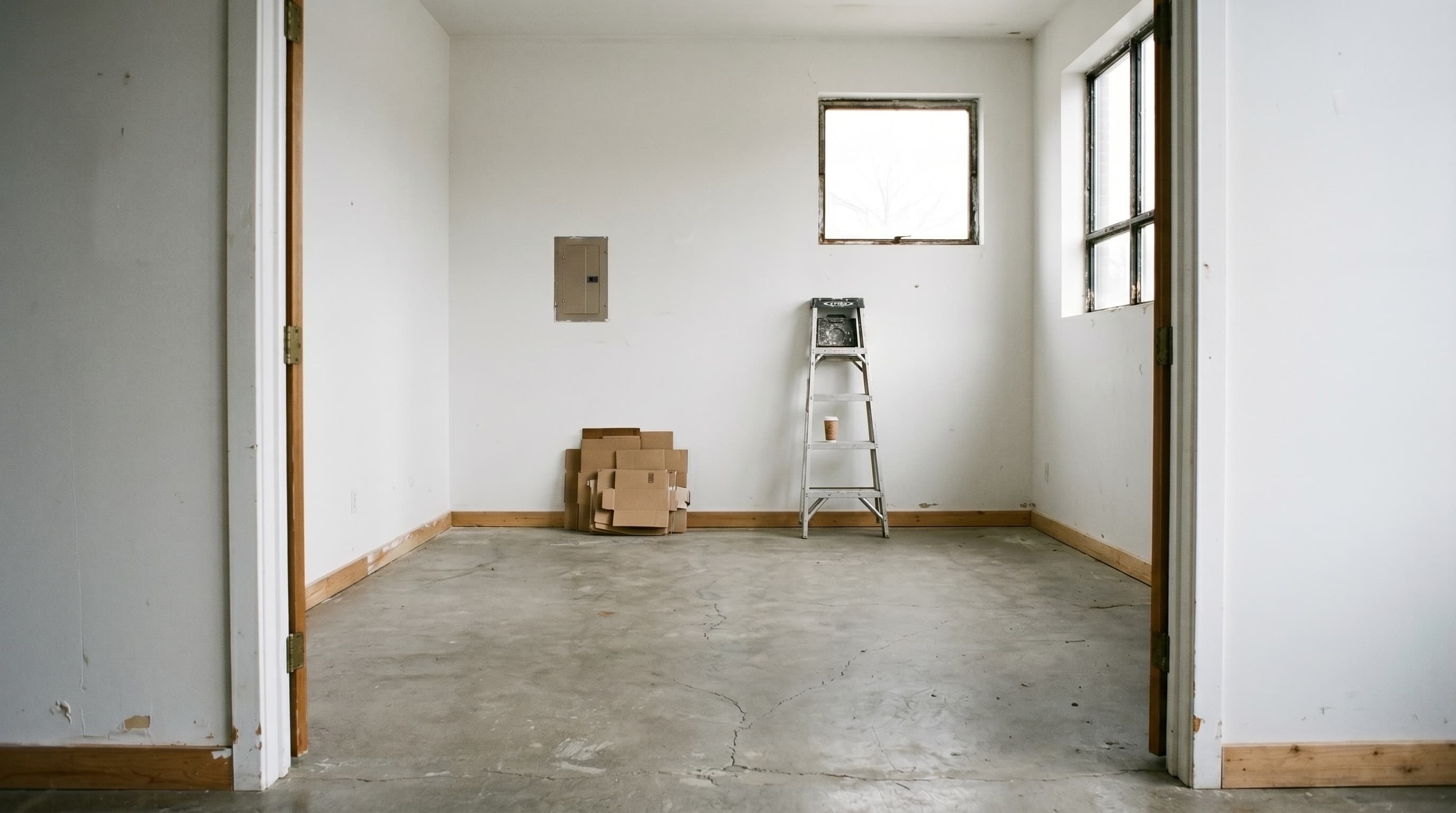 Empty concrete room — the space before Gabari Greens was built